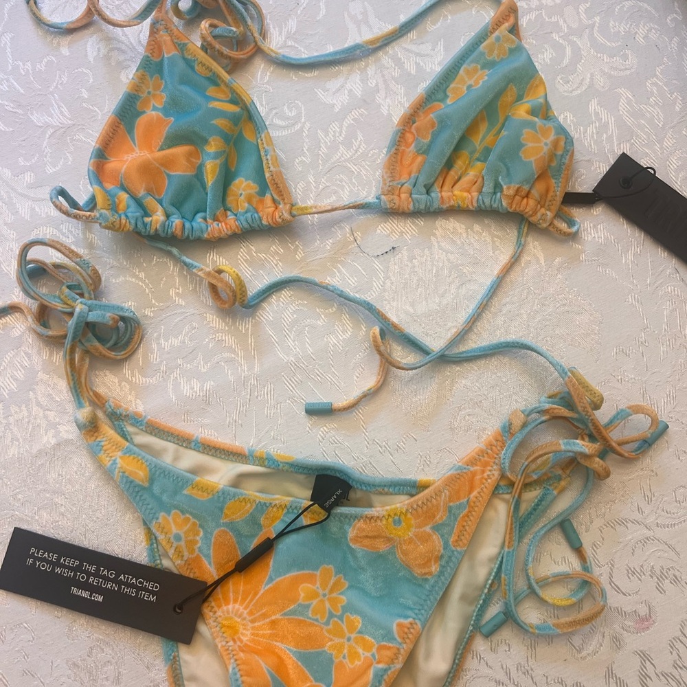 Triangl Swimwear Floral Bikini - Blue and Orange